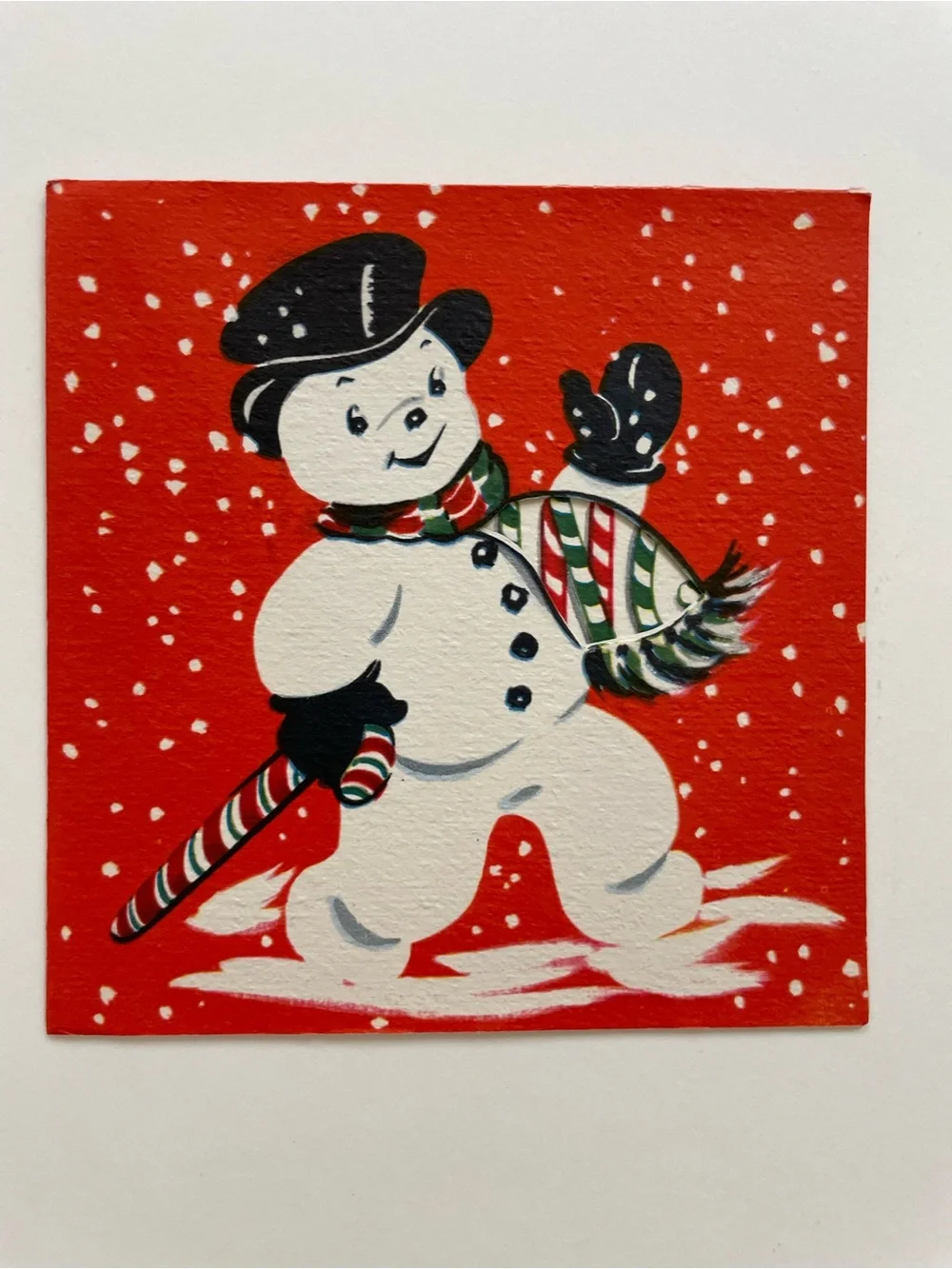 4 Vintage Christmas cards with snowman and bell designs